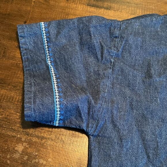 Lauren Ralph Lauren Denim Shift Dress Size 14,Lace-Up Neckline, Embroidery - Picture 7 of 10